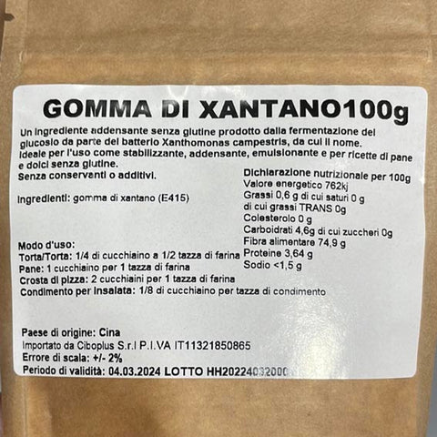 Gomma Xantana valori nutrizionali Fit Food