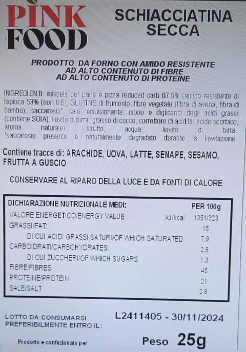 Schiacciatine Low Carb monoporzione 25g - Pink Food